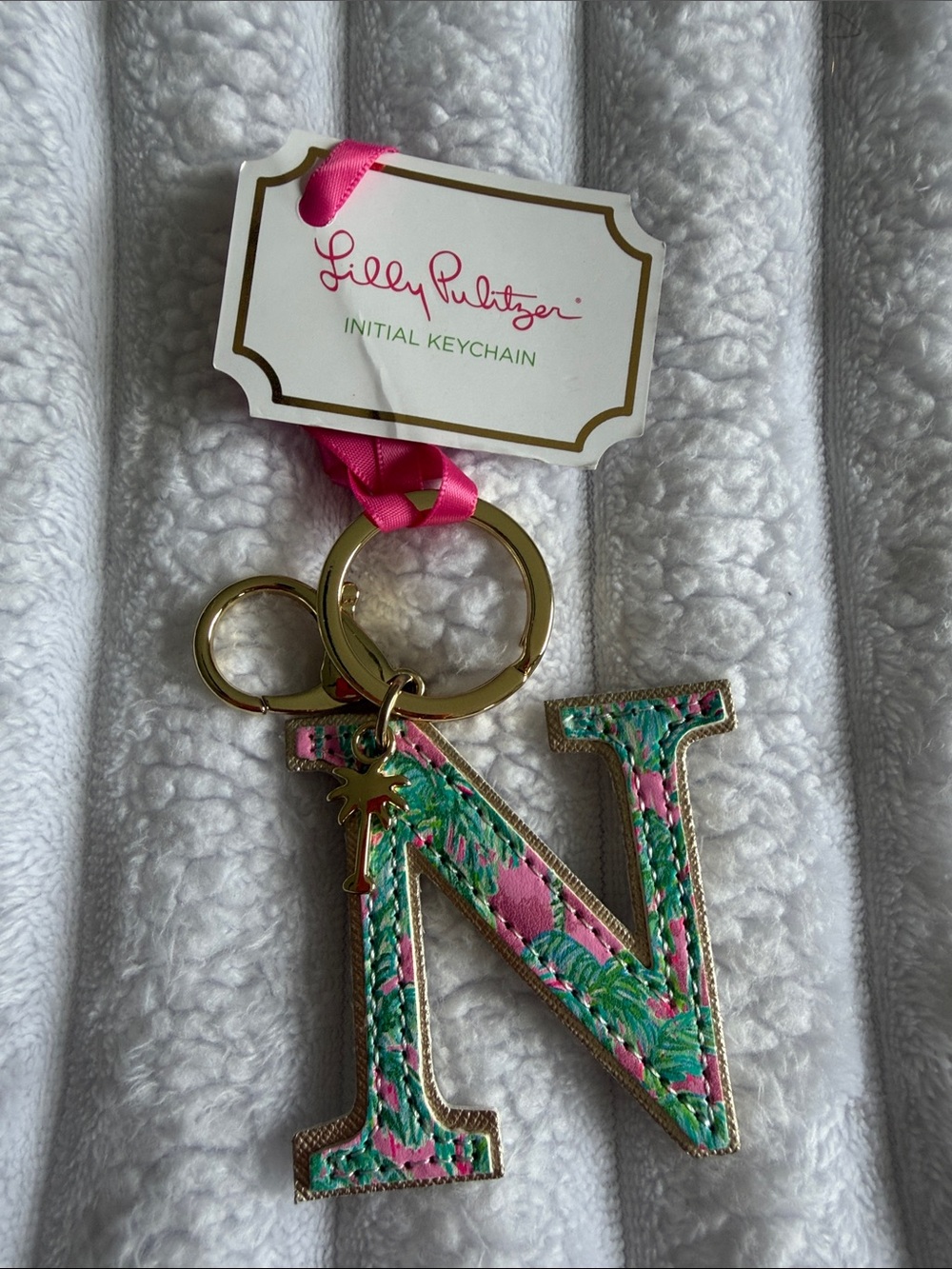Lilly Pulitzer Pink & Green N Initial Keychain with Gold Hardware